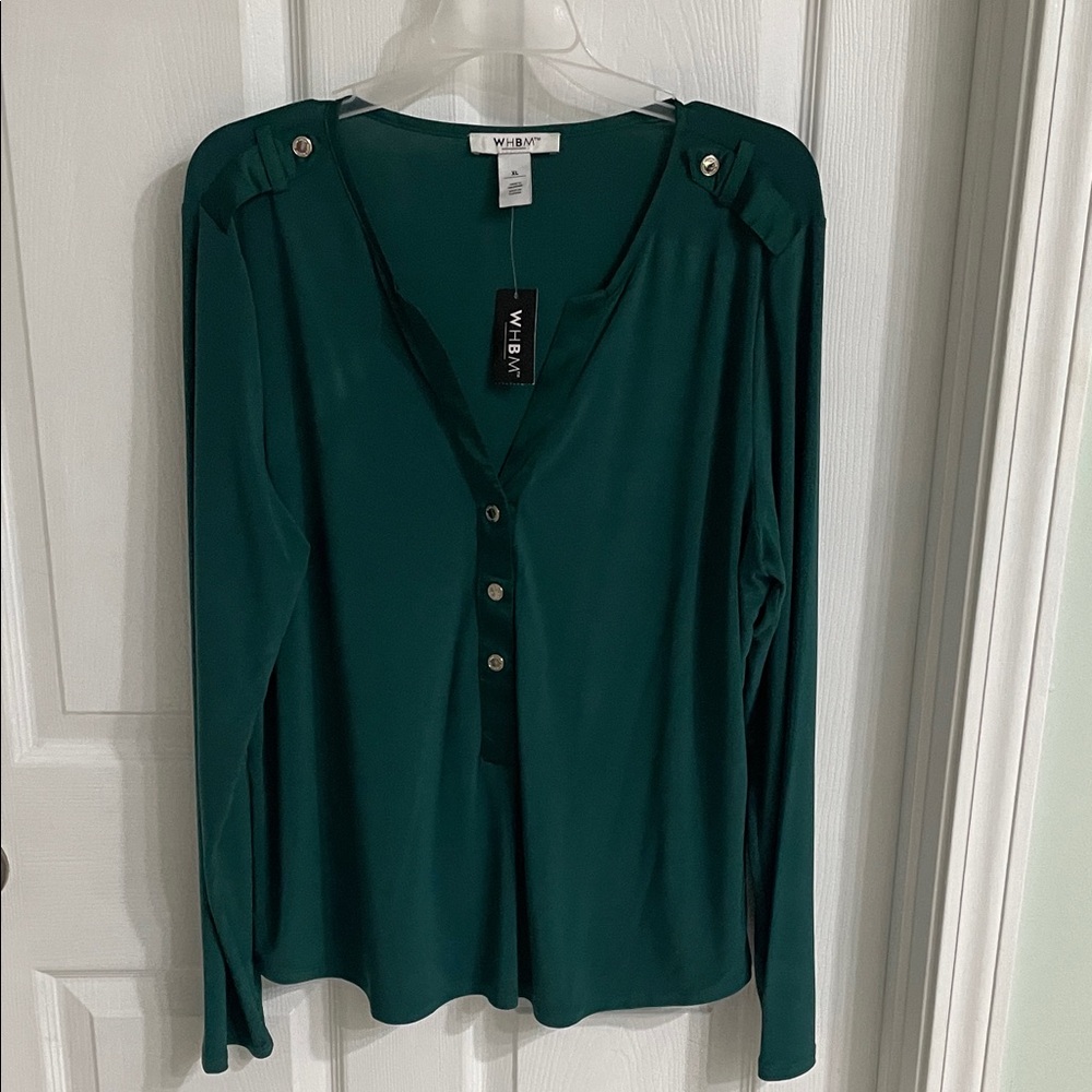 White House Black Market Green Button Down Shirt